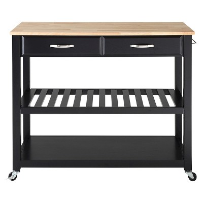 Black and Natural Wood Kitchen Cart with Wine Rack