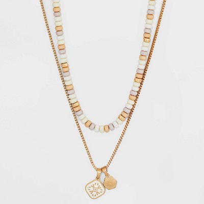 Layered Charm Mixed Beaded Necklace - Universal Thread™