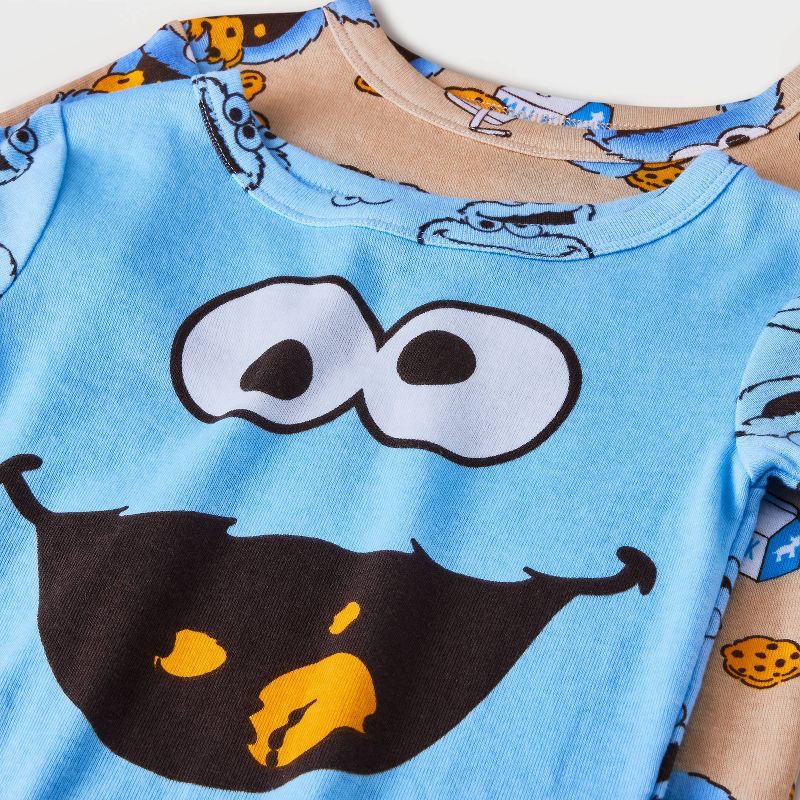Toddler Boys' 4pc Snug Fit Sesame Street Cookie Monster Cotton Pajama Set - Blue, 3 of 5