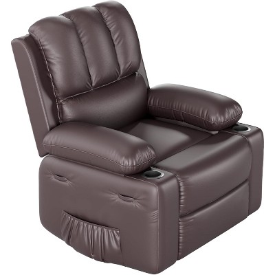 Manual Leather Chair, Premium Ergonomic Recliner with Adjustable Backrest and Cup Holders