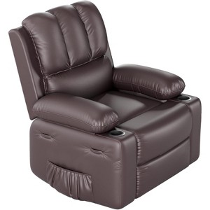Manual Leather Chair, Premium Ergonomic Recliner with Adjustable Backrest and Cup Holders - 1 of 4