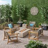 Christopher Knight Home Augusta Outdoor Acacia Wood and Wicker 6 Seater Chat Set with Fire Pit - 2 of 4