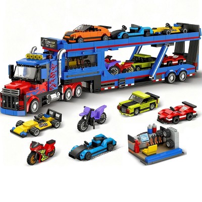 Cubimana City Transporter Truck Building Set with 7 Cars, 1050pcs STEM Toy, Adjustable Ramp for Kids Aged 8+