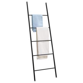 Evideco Free Standing Bath Towel Ladder Wall Leaning Drying Rack 4 Bars Metal White