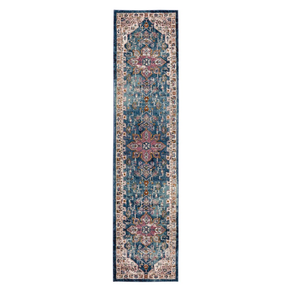  Runner Tina Medallion Loomed Accent Rug Blue/Cream