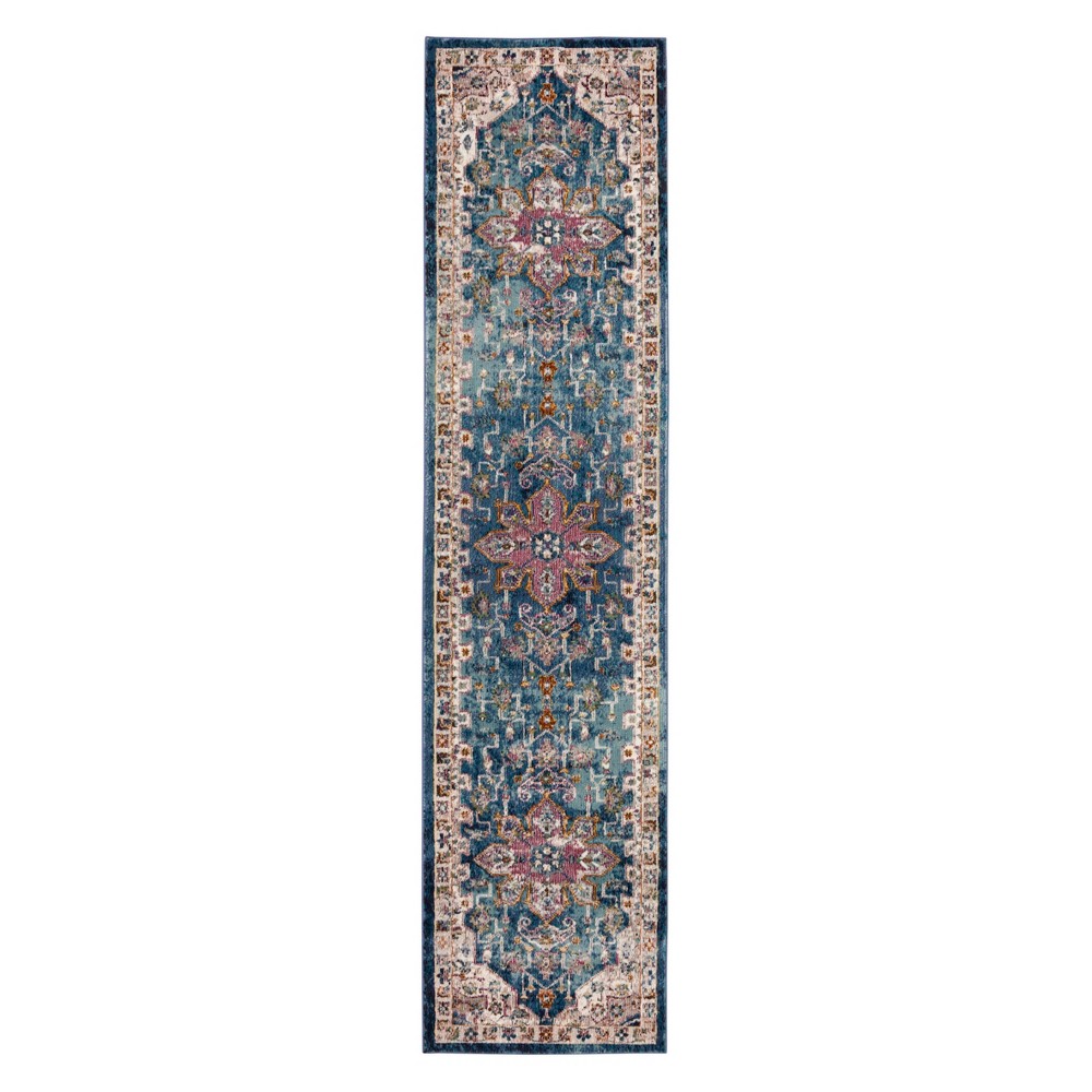 2'x8' Runner Tina Medallion Loomed Accent Rug Blue/Cream - Safavieh