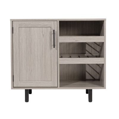Gray Particleboard Bar Cabinet with Black Steel Legs