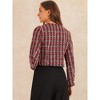 Allegra K Women's Elegant Contrast Piping Round Neck Button Front Long Sleeve Tweed Blazer - 3 of 4