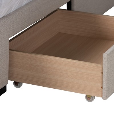 Beige Upholstered Full Wingback Bed with 3 Storage Drawers