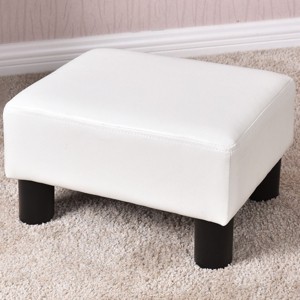 Costway Small Ottoman Footrest PU Leather Footstool Rectangular Seat Stool White - 1 of 4