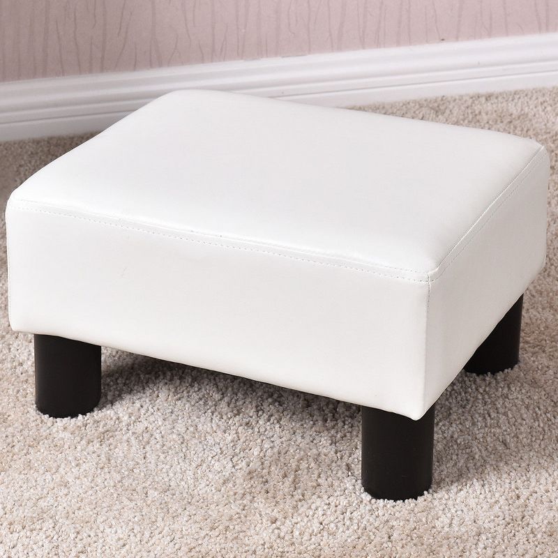 Costway Small Ottoman Footrest PU Leather Footstool Rectangular Seat Stool White, 1 of 7