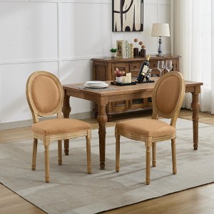 Kumasinova Dining Chairs Set of 2,Wooden Chairs with Linen Fabric,Backrest,Solid Wood Frame,Antique Painted Finish,Beige Chair for Dining Room - 1 of 4