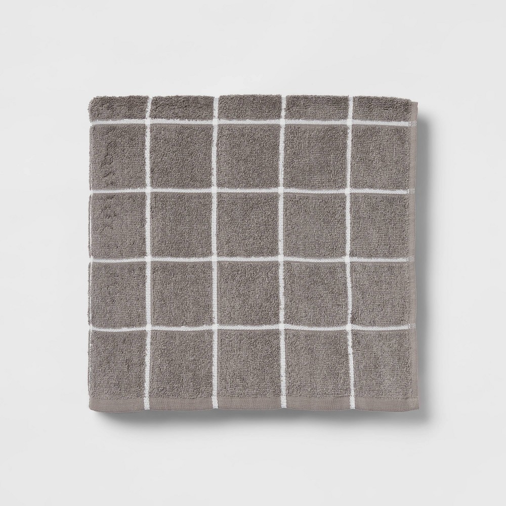 Photos - Towel Everyday Grid Bath  Dark Gray - Room Essentials™: Midweight Cotton Blend, Machine Washable, Low Lint