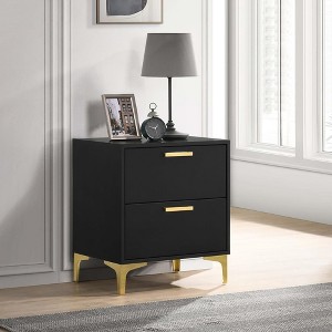 Vynxaria 2-Drawer Rectangular Nightstand - Gold Pull Handles, Bracket Legs, Modern Space-Saving Bedroom Storage - 1 of 4