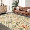 Retro Oriental Rhombus Printed Distressed Rug Washable Thin Low Pile Area Rugs for Living Room Indoor Non Slip Soft Carpet for Bedroom - 2 of 4