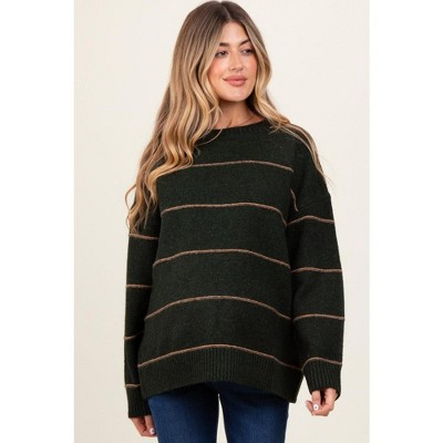 PinkBlush Olive Striped Drop Shoulder Maternity Sweater