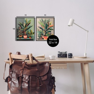 Vibrant House Plants Canvas Art Set with Black Frame