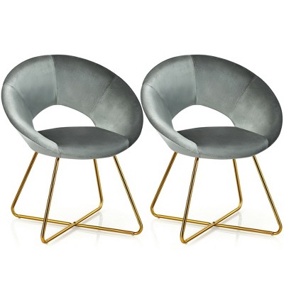 Costway Set of 2 Accent Velvet Chairs Dining Chairs Arm Chair w/Golden Legs