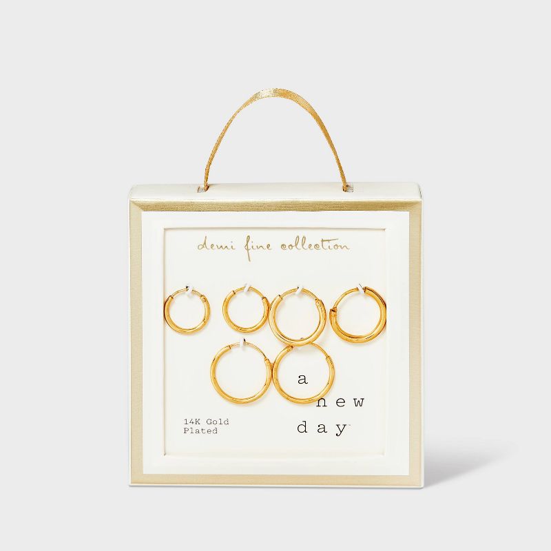 14K Gold Plated Trio Hoop Earring Set 3pc - A New Day&#8482; Gold, 2 of 3