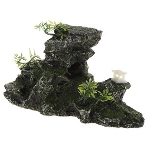 Unique Bargains Aquarium Terrariums Mountain for Fish Tank Landscape Decoration Resin Gray Green 5.51" Height 1pcs - 1 of 4