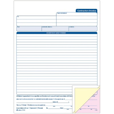 Adams Contractors Invoice 3-Part Crbnls 8-3/8"x11-7/16" 50St/BK WE TC8122