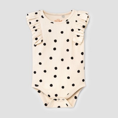 Image of Baby Girls' Polka Dot Rib Ruffle Bodysuit - Cat & Jack™ Dark Off-White Newborn