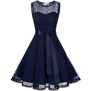 Cocktail Dresses Homecoming Dress for Teens Wedding Guest Sleeveless Lace Formal Dresses - 1 of 4