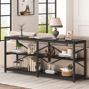 70.9in Entryway Table with Open Shelves and Industrial X-Back Frame, Extra Long Console Table for Behind Sofa or Hallway-3irtyhousy - 1 of 4