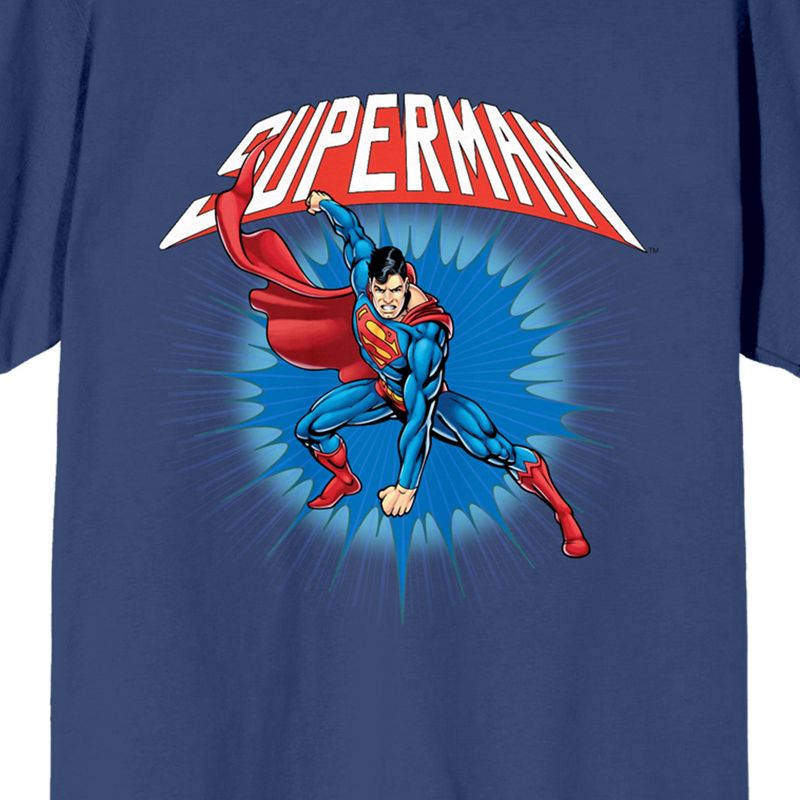 Superman Character Art Crew Neck Short Sleeve Navy Women's T-shirt, 2 of 4