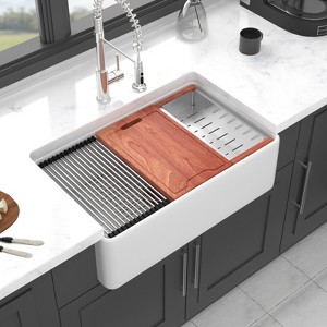Gulches 33"x20" White Farmhouse Workstation Sink, Ceramic Single Bowl - 1 of 4