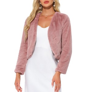 INSPIRE CHIC Women's Long Sleeve Open Front Cropped Winter Faux Fur Jacket - 1 of 4