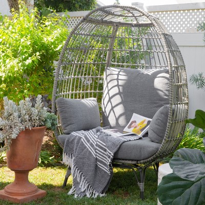 Barton Oversized Grey Wicker Egg Chair with Cushions