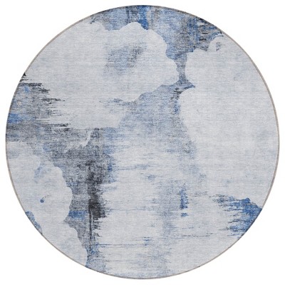 Navy Blue And Ivory Abstract Washable Indoor Outdoor Area Rug