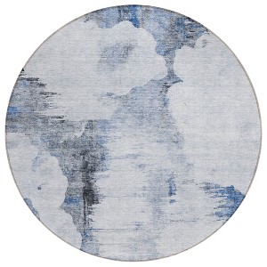 Navy Blue And Ivory Abstract Washable Indoor Outdoor Area Rug - 1 of 4