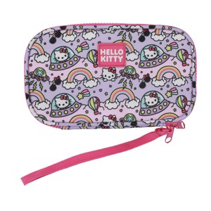Hello Kitty Flying Saucer Print 4” Pink & Purple Tech Cable Organizer Travel Case - 1 of 4