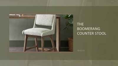 Light Gray Upholstered Counter Stool with Pecan Wood Legs