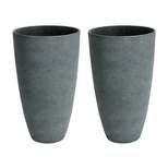 Algreen Acerra Weather Resistant Composite Tall Vase Round Planter Pot 20 x 12 x 12 Inches, Gray Stucco (2 Pack)