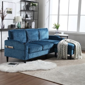 MOONMISS 77" 3-Seat Sofa,solid wood frame,Chenille fabric,side pocket,with two cup holders,footstool with storage - 1 of 4