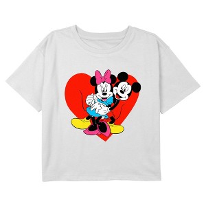 Girl's Mickey & Friends Lovers Hug Cropped T-Shirt - 1 of 3