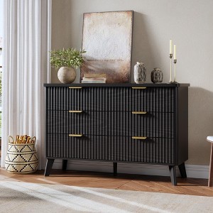 47.2" Modern Fluted Dresser - 6-Drawer Wooden Chest w/ Curved Profile for Bedroom, Living Room, Kids Room, Hallway & TV Stand - 1 of 4