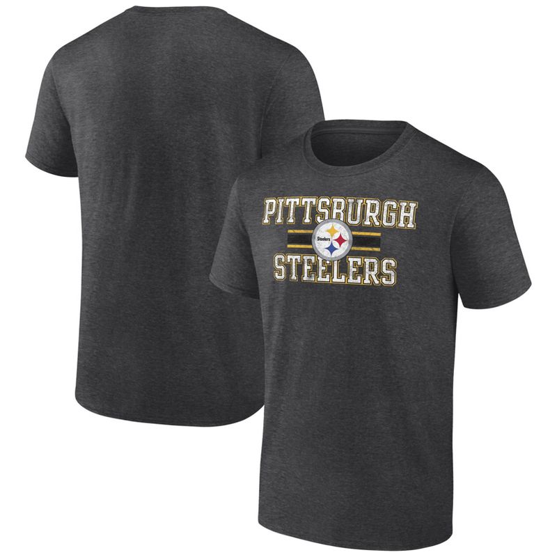 NFL Pittsburgh Steelers Men&#39;s Team Striping Gray Short Sleeve Bi-Blend T-Shirt, 1 of 4