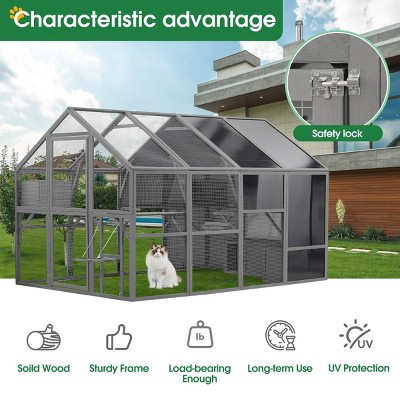 Comprehensive Cat House, Cat House For Outside With 56Ft² Activity Area, Large Walk-In Cat Cage With A 58" Tall-Cuddlewood