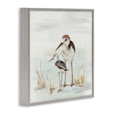 Gray Framed Coastal Sandpipers Duo Canvas Print, 12" x 12"
