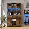 72" Modern Farmhouse Coffee Bar Cabinet with LED Lights & Power Outlets, Sliding Barn Door Buffet with Wine Storage - 2 of 4