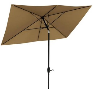 6.5' x 10' Rectangular Market Umbrella, Patio Outdoor Table Umbrella with Crank and Push Button Tilt, Coffee - 1 of 4