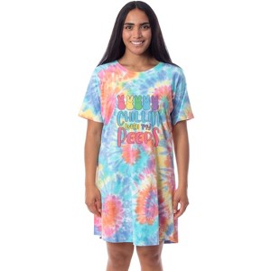 Easter Peeps Women's Chillin' Marshmallow Candy Tie Dye Nightgown Pajama Multicolored - 1 of 4