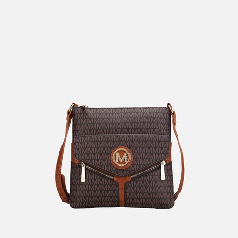 MKF Collection Crossbody Bag Multi Pocket Signature Print, Tania | MKF Collection by Mia K - Brown