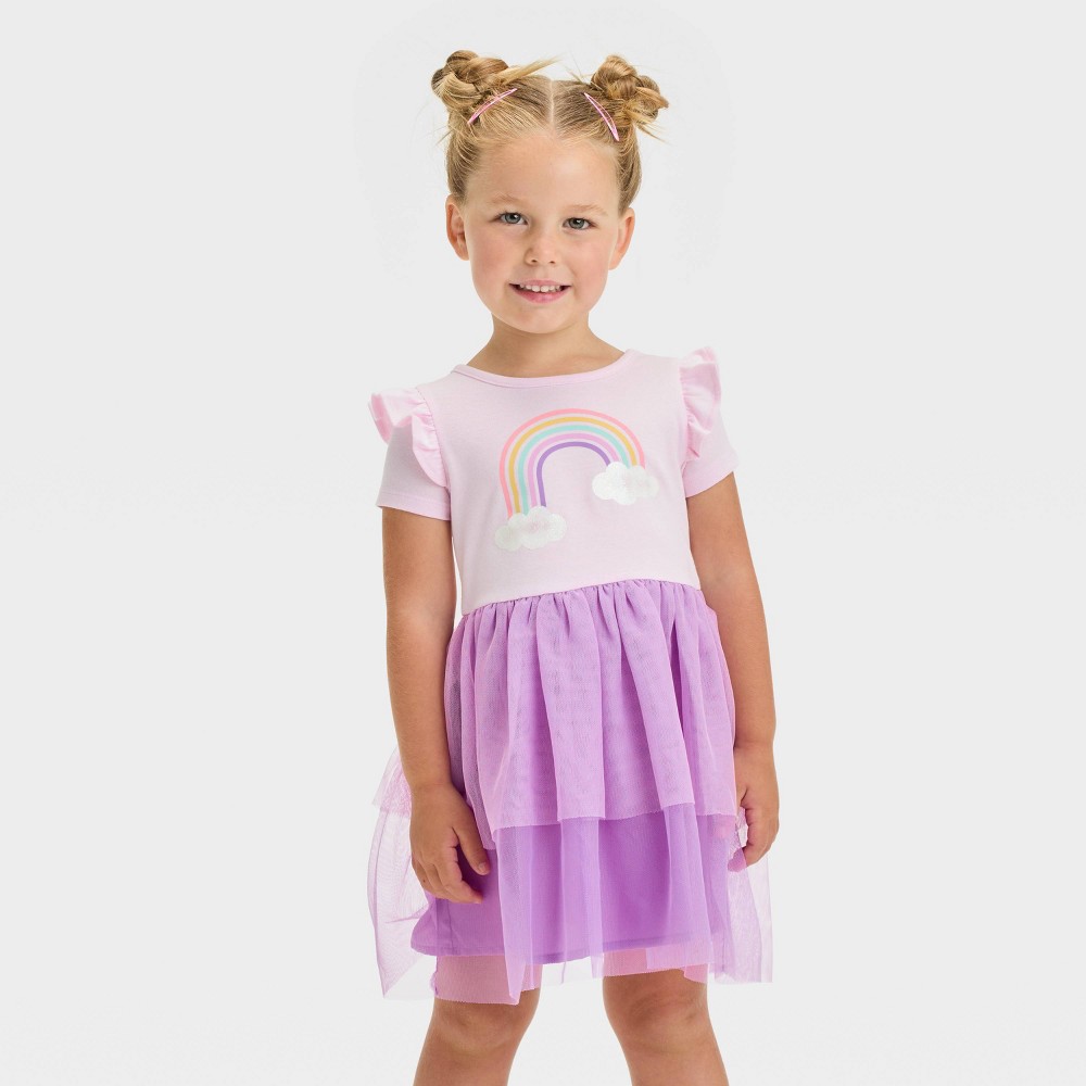 Toddler Girl Short Sleeve Rainbow Tulle Dre