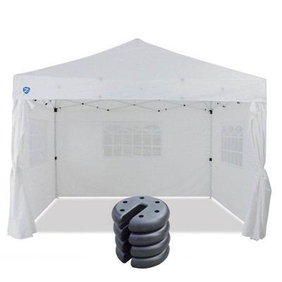 Z-Shade Venture 12 x 10 Foot Outdoor Garden Pop Up Canopy Tent with Light Filtering Side Panels and a 4 Pack of 5 Pound Leg Weight Plates, White
