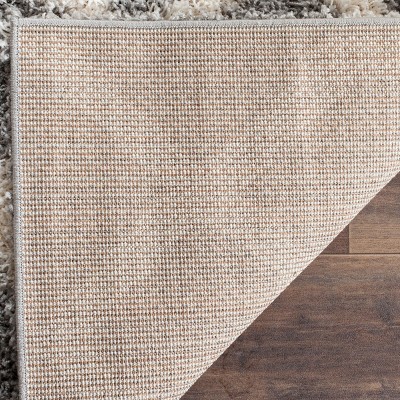 Ivory and Grey Handmade Synthetic Shag Rug, 11' x 15'